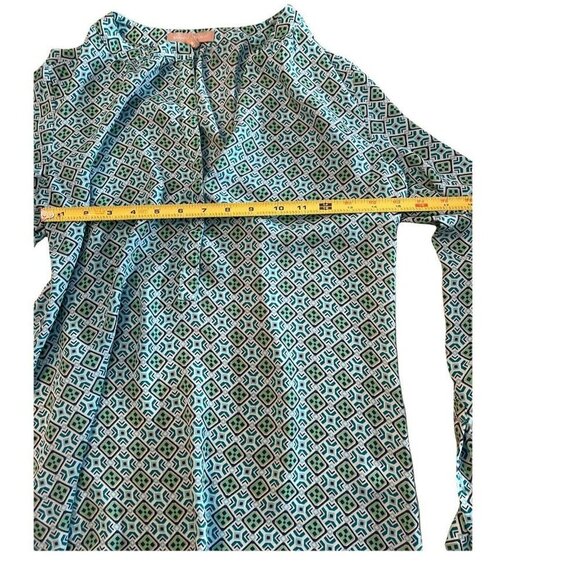 Banana Republic Blue Turquoise Geometric Pattern Shirt Women’s S Long Sleeve - Picture 3 of 9